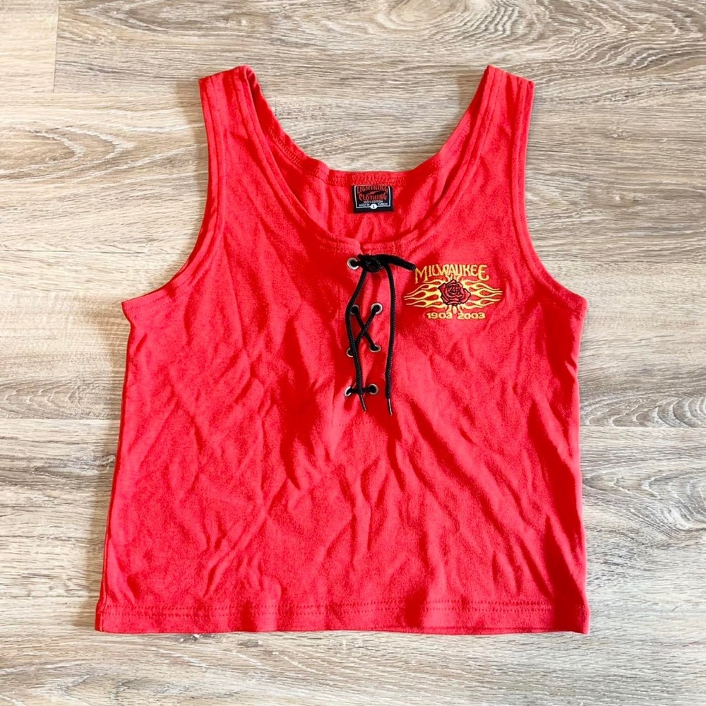 Vintage rocker chick Milwaukee lace up tank
